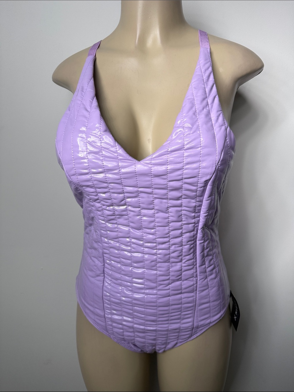 SHEIN Lilac Quilted V-Neck Bodysuit
